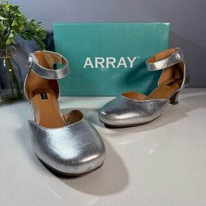 ARRAY Charlie Silver Metallic Block Heel Ankle Strap Shoes Women's 12W